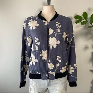 Lava 100% Cotton Embroidered Floral Bomber Jacket Full Zip Size Small
